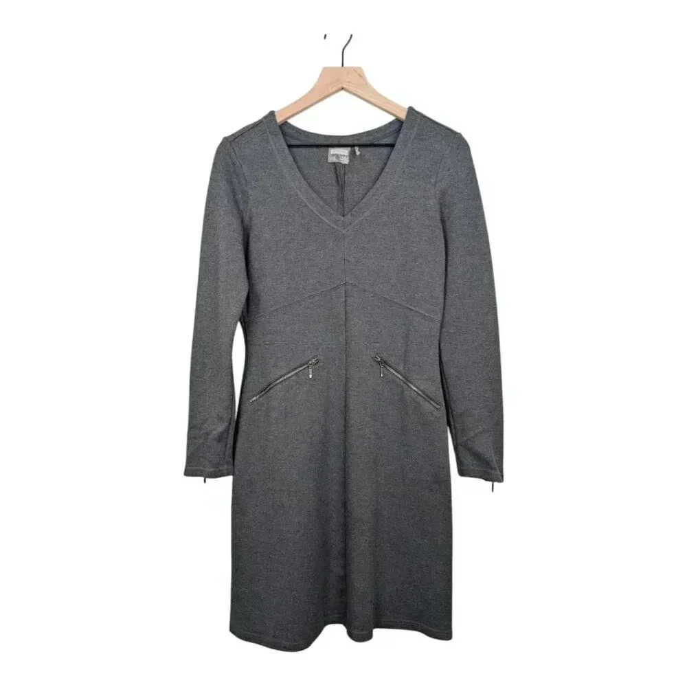 Athleta Ponte Celebration Dress, Charcoal Gray, Size S, Knit V-Neck, Long Sleeve